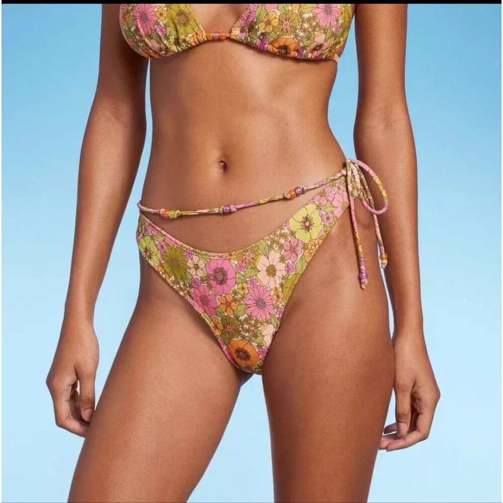 Wild Fable Women's Beaded Side-Tie Extra Extra High Leg Bikini Swim Bottom